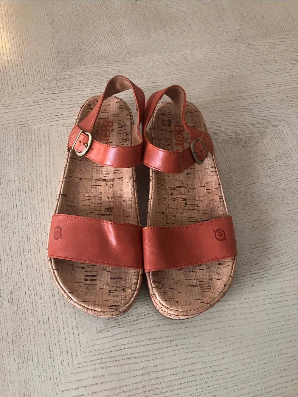 Born Orange Leather Cork Platform Sandals Size 8